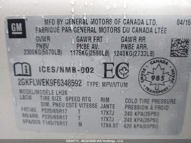 2GKFLWEK9F6348592 GMC Terrain Sle