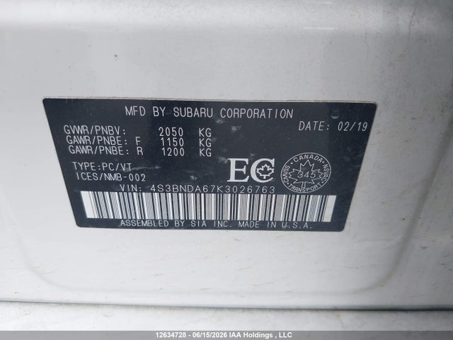 Продажа на аукционе авто 2019 Subaru Legacy 2.5i, vin: 4S3BNDA67K3026763, номер лота: 12634728