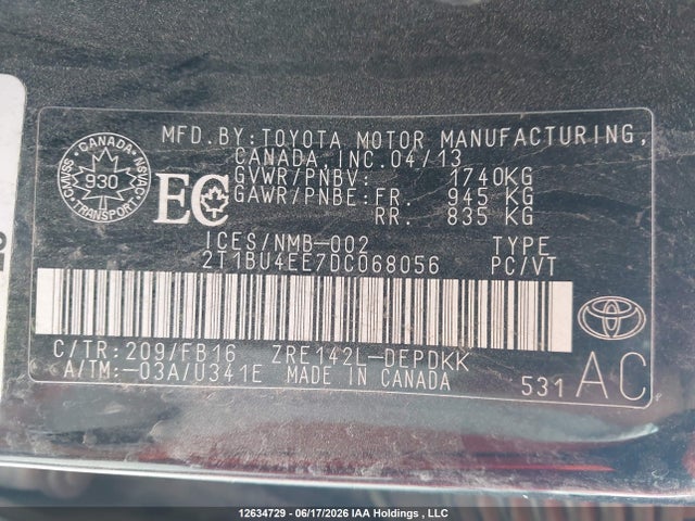 Продаж на аукціоні авто 2013 Toyota Corolla S/le, vin: 2T1BU4EE7DC068056, номер лоту: 12634729