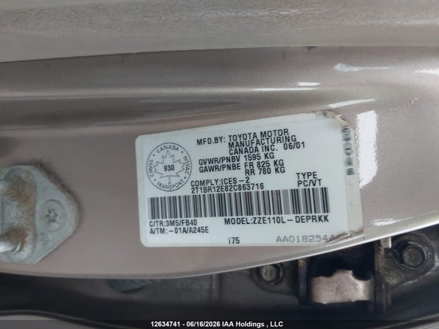 Продаж на аукціоні авто 2002 Toyota Corolla Ce/le/sport, vin: 2T1BR12E82C863716, номер лоту: 12634741