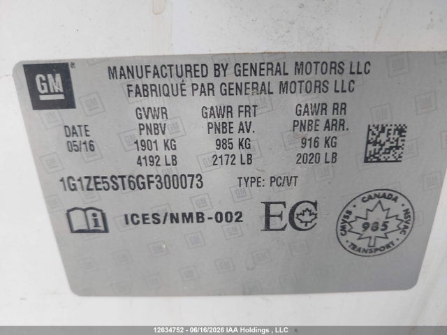 Chevrolet MALIBU 1LT 2016 1G1ZE5ST6GF300073 Image 9
