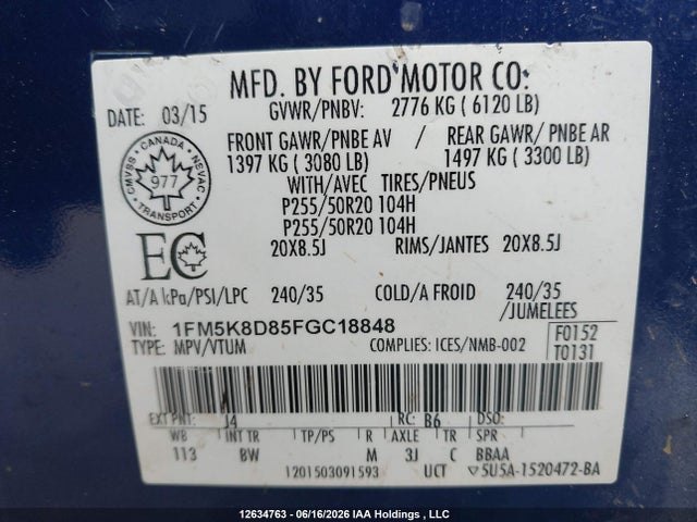 Ford Explorer 2015 1FM5K8D85FGC18848 Image 19