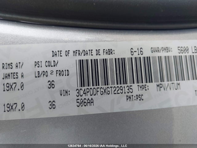 Продажа на аукционе авто 2016 Dodge Journey R/t, vin: 3C4PDDFGXGT229135, номер лота: 12634764