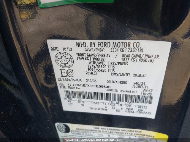 Продаж на аукціоні авто 2013 Ford F-150, vin: 1FTFW1ET0DFE09636, номер лоту: 12634784