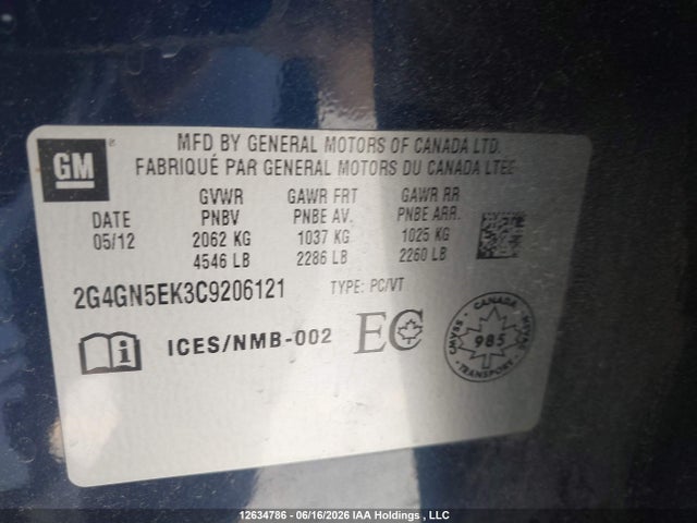 2012 Buick Regal მანქანა იყიდება აუქციონზე, vin: 2G4GN5EK3C9206121, აუქციონის ნომერი: 12634786
