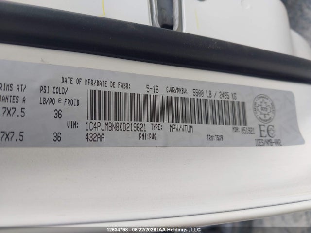 Продажа на аукционе авто 2019 Jeep Cherokee Trailhawk, vin: 1C4PJMBN8KD219621, номер лота: 12634798