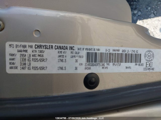 12634799 :رقم المزاد ، 2C4RDGBG4DR751306 vin ، 2013 Dodge Grand Caravan Se/sxt مزاد بيع