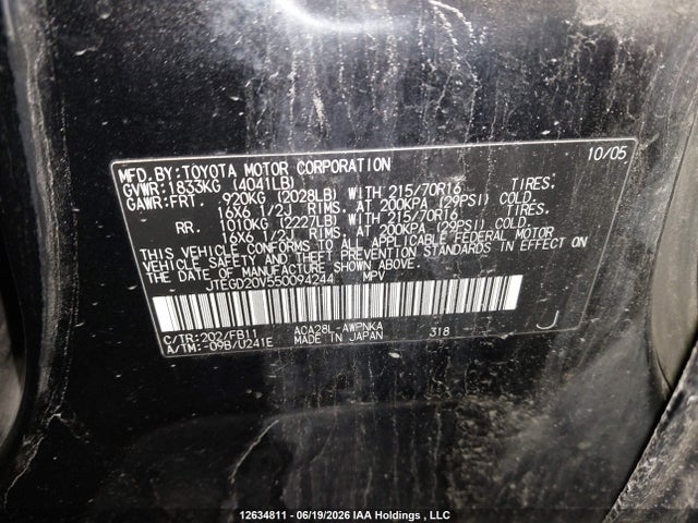 Продаж на аукціоні авто 2005 Toyota Rav4, vin: JTEGD20V550094244, номер лоту: 12634811