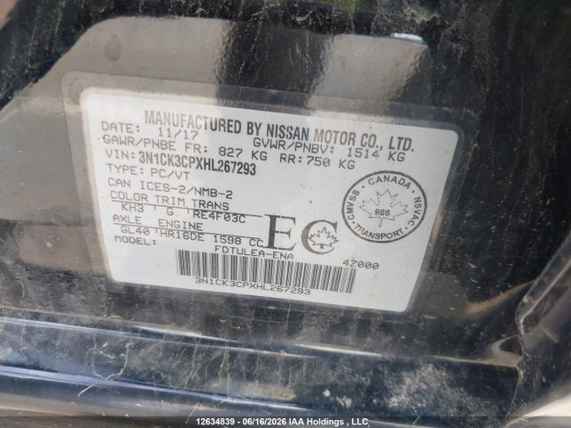 12634839 :رقم المزاد ، 3N1CK3CPXHL267293 vin ، 2017 Nissan Micra مزاد بيع