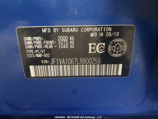 Subaru Wrx Limited 2020 JF1VA1G67L8800258 Image 19
