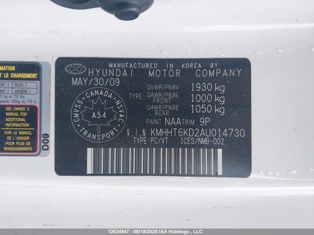 12634847 :رقم المزاد ، KMHHT6KD2AU014730 vin ، 2010 Hyundai Genesis 2.0t Gt مزاد بيع