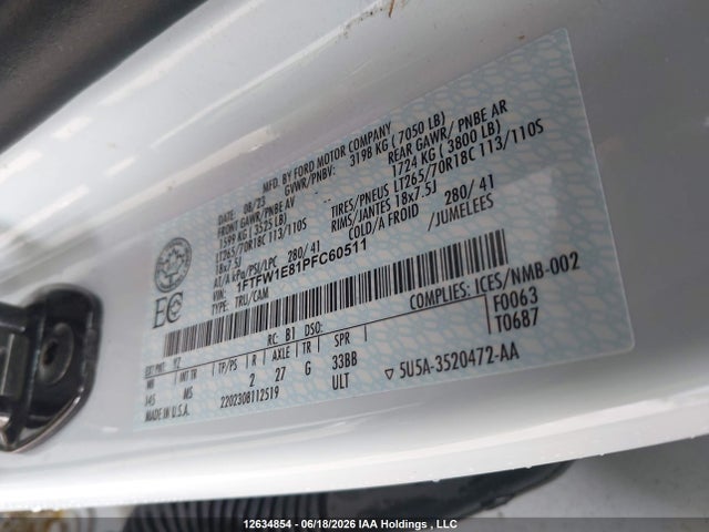 12634854 :رقم المزاد ، 1FTFW1E81PFC60511 vin ، 2023 Ford F-150 Xlt مزاد بيع