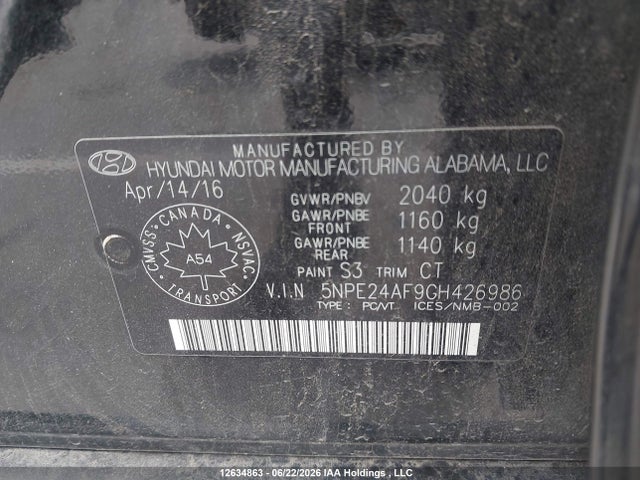 Hyundai SONATA GLS 2016 5NPE24AF9GH426986 Image 9