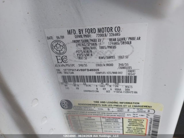 12634865 :رقم المزاد ، 1FTPW14V89FB48805 vin ، 2009 Ford F150 Supercrew مزاد بيع