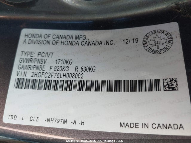Honda Civic 2020 2HGFC2F75LH008002 Image 9