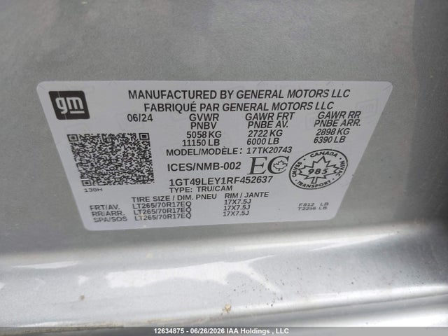 2024 Gmc Sierra 2500hd Pro მანქანა იყიდება აუქციონზე, vin: 1GT49LEY1RF452637, აუქციონის ნომერი: 12634875