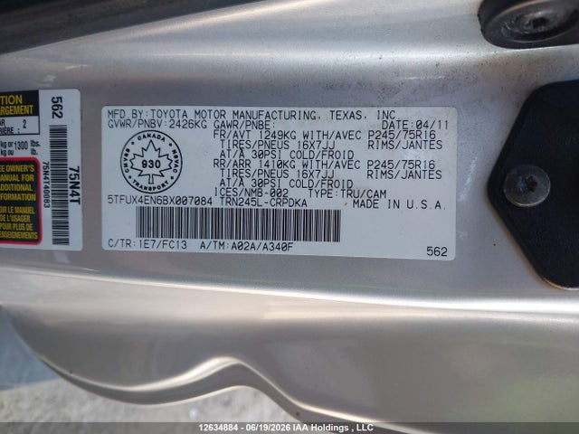 Aukcja sprzedaży 2011 Toyota Tacoma, vin: 5TFUX4EN6BX007084, numer aukcji: 12634884
