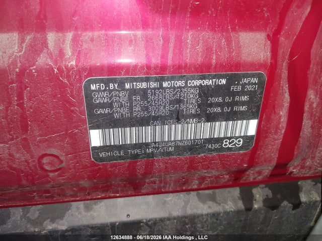 JA4J4UA87NZ601701 Mitsubishi Outlander Le/le Premium/se/sel