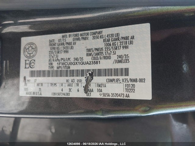 Ford ESCAPE SE 2016 1FMCU0GX1GUA23581 Image 9