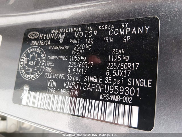 2015 Hyundai Tucson Gls მანქანა იყიდება აუქციონზე, vin: KM8JT3AF0FU959301, აუქციონის ნომერი: 12634903