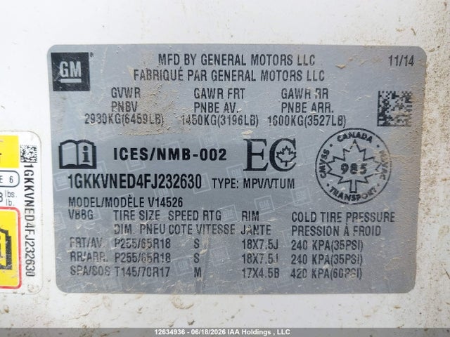 GMC Acadia Sle1 2015 1GKKVNED4FJ232630 Image 9