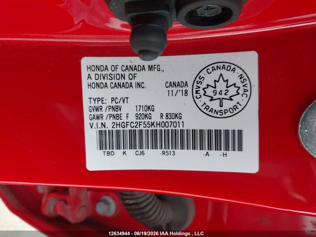 Honda Civic Lx 2019 2HGFC2F55KH007011 Image 17