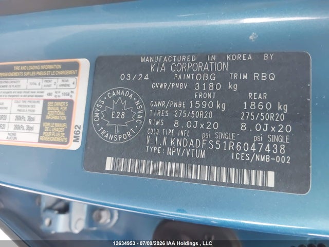 12634953 :رقم المزاد ، KNDADFS51R6047438 vin ، 2024 Kia Ev9 Land/land W/premium Package مزاد بيع