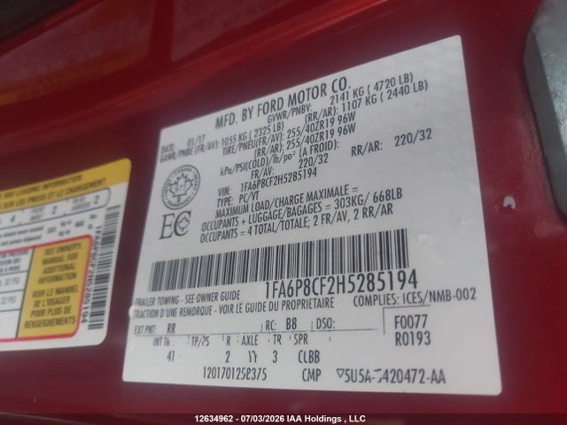 1FA6P8CF2H5285194 Ford Mustang Gt/gt Premium