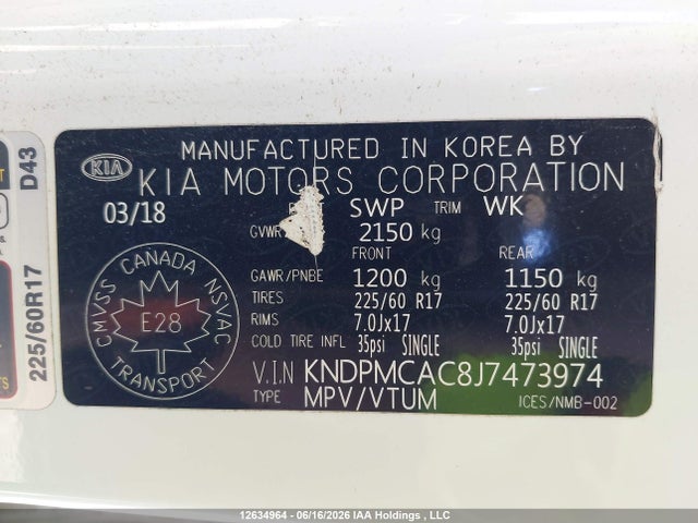 2018 Kia Sportage Lx მანქანა იყიდება აუქციონზე, vin: KNDPMCAC8J7473974, აუქციონის ნომერი: 12634964