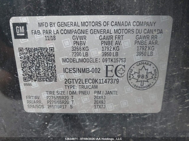 Продажа на аукционе авто 2019 Gmc Sierra Limited K1500, vin: 2GTV2LEC0K1147379, номер лота: 12634971