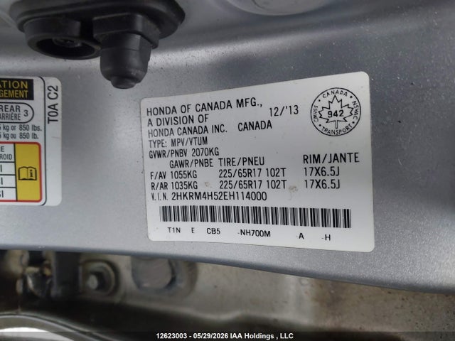 12623003 :رقم المزاد ، 2HKRM4H52EH114000 vin ، 2014 Honda Cr-v Ex مزاد بيع