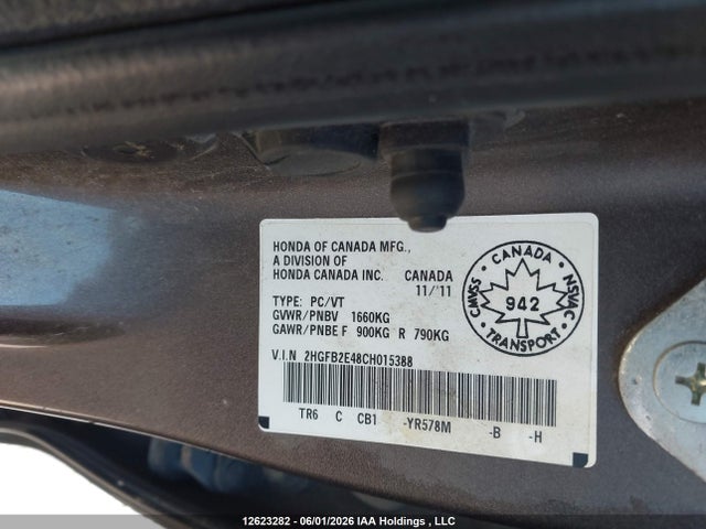 2012 Honda Civic Lx მანქანა იყიდება აუქციონზე, vin: 2HGFB2E48CH015388, აუქციონის ნომერი: 12623282