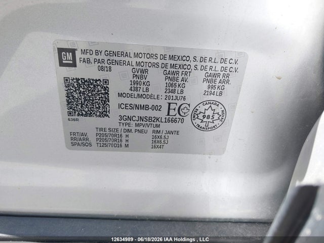 Chevrolet TRAX LS 2019 3GNCJNSB2KL166670 Image 9