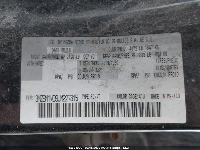 Продажа на аукционе авто 2018 Mazda Mazda3 Gt, vin: 3MZBN1W39JM227815, номер лота: 12634990