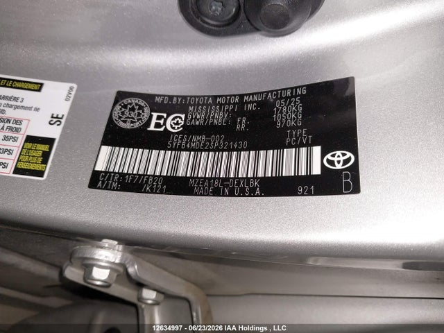 2025 Toyota Corolla Le მანქანა იყიდება აუქციონზე, vin: 5YFB4MDE2SP321430, აუქციონის ნომერი: 12634997