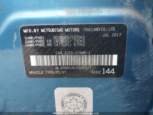 Aukcja sprzedaży 2018 Mitsubishi Mirage Gt, vin: ML32A5HJ6JH002017, numer aukcji: 12635007