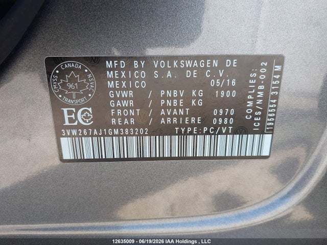 3VW267AJ1GM383202 Volkswagen Jetta 1.4 Tsi Trendline/1.4 Tsi Trendline+