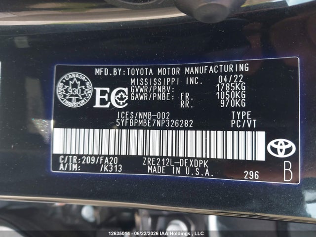 Toyota Corolla Le/xle 2022 5YFBPMBE7NP326282 Image 19