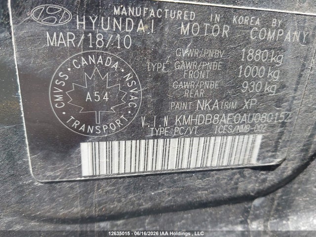 12635015 :رقم المزاد ، KMHDB8AE0AU080152 vin ، 2010 Hyundai Elantra Touring Gls مزاد بيع