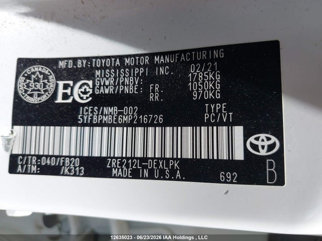 Toyota COROLLA LE 2021 5YFBPMBE6MP216726 Image 20