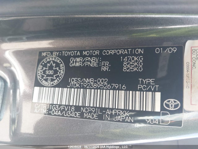 Продаж на аукціоні авто 2009 Toyota Yaris, vin: JTDKT923895267916, номер лоту: 12635028