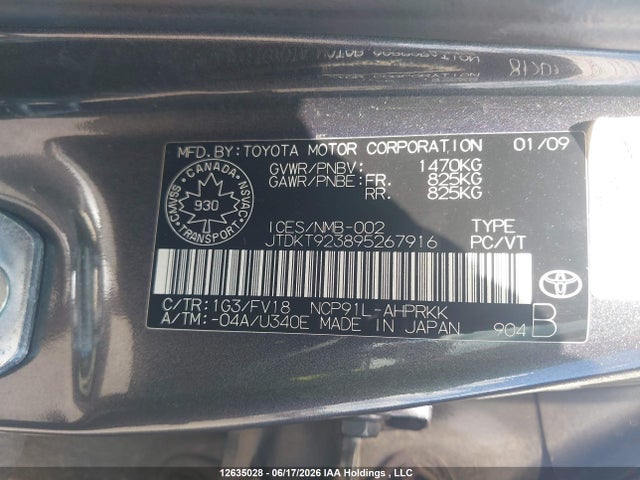 Продаж на аукціоні авто 2009 Toyota Yaris, vin: JTDKT923895267916, номер лоту: 12635028
