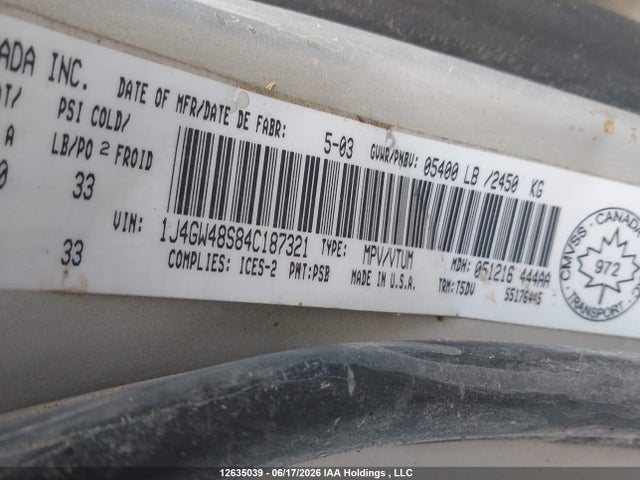 Продаж на аукціоні авто 2004 Jeep Grand Cherokee, vin: 1J4GW48S84C187321, номер лоту: 12635039
