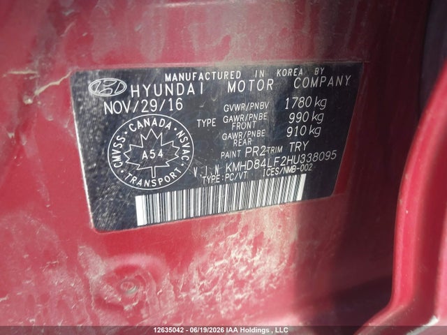Aukcja sprzedaży 2017 Hyundai Elantra Gl, vin: KMHD84LF2HU338095, numer aukcji: 12635042