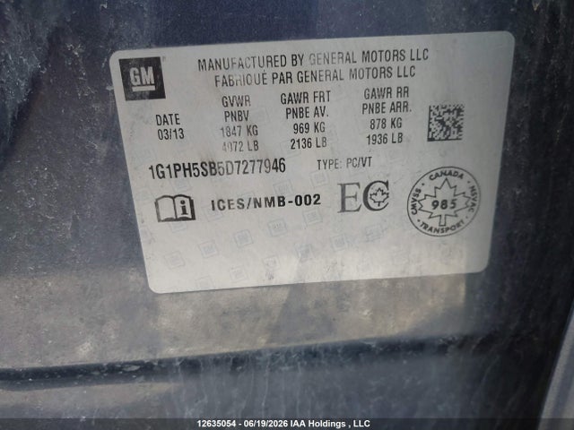 Продажа на аукционе авто 2013 Chevrolet Cruze Eco, vin: 1G1PH5SB5D7277946, номер лота: 12635054