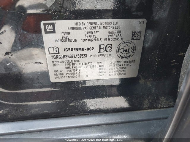 Продажа на аукционе авто 2015 Chevrolet Trax, vin: 3GNCJRSB0FL152523, номер лота: 12635056