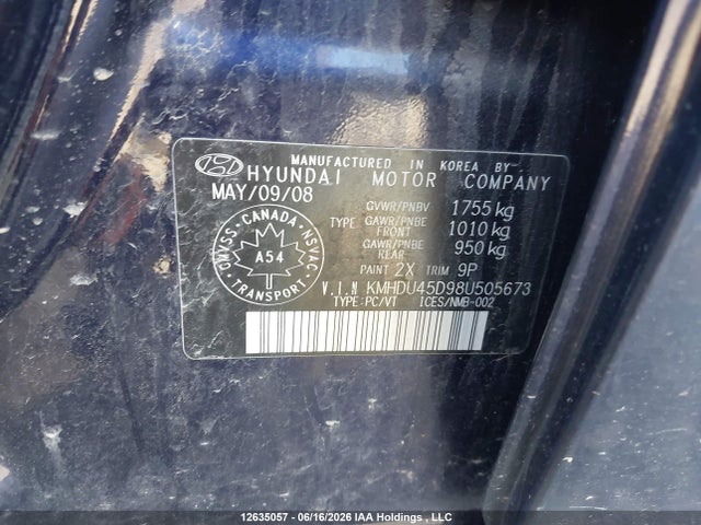 Aukcja sprzedaży 2008 Hyundai Elantra Gl/gls, vin: KMHDU45D98U505673, numer aukcji: 12635057