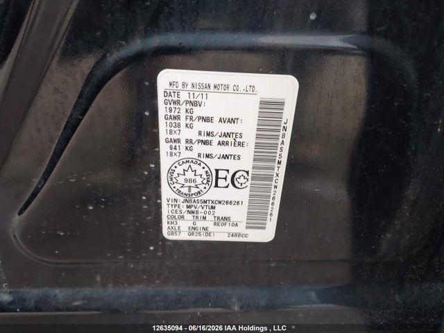 Aukcja sprzedaży 2012 Nissan Rogue, vin: JN8AS5MTXCW266261, numer aukcji: 12635094