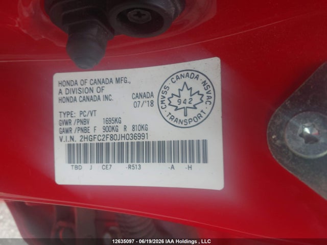 2HGFC2F80JH036991 Honda CIVIC EX