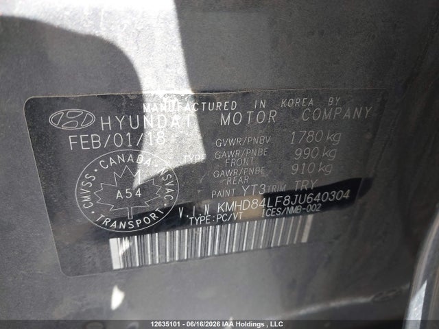 12635101 :رقم المزاد ، KMHD84LF8JU640304 vin ، 2018 Hyundai Elantra Gls مزاد بيع